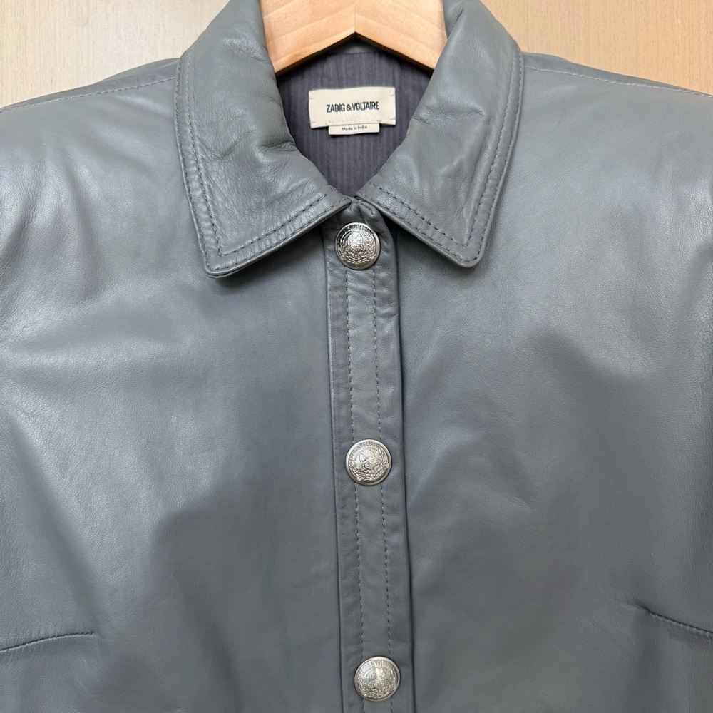 NEW! Zadig & Voltaire Leather Grey Jacket, M - Picture 10 of 14